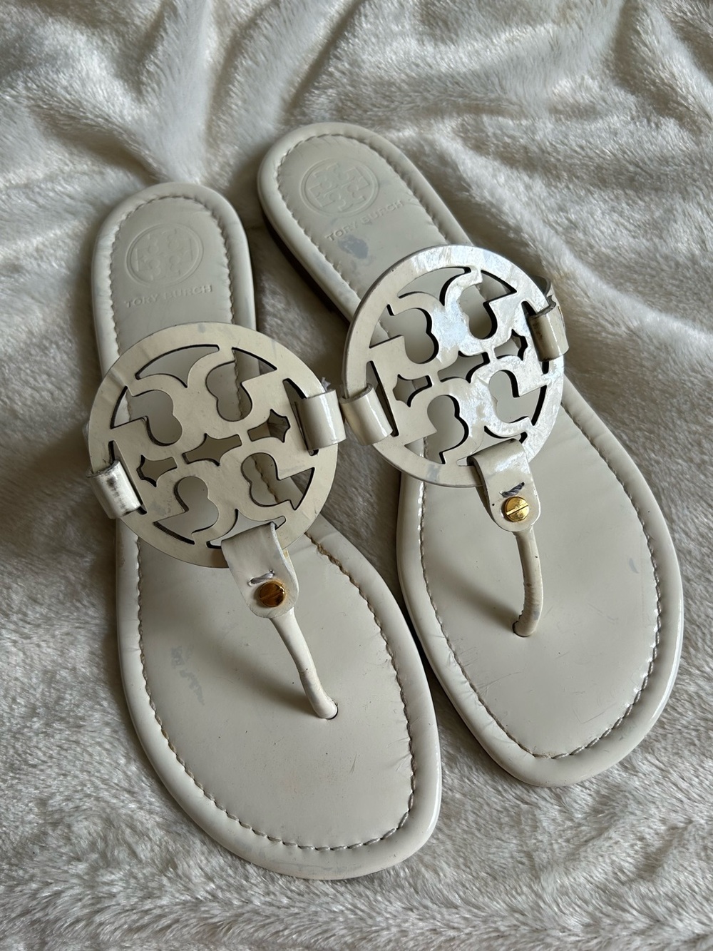 Tory Burch ivory white miller thong sandals women's 10